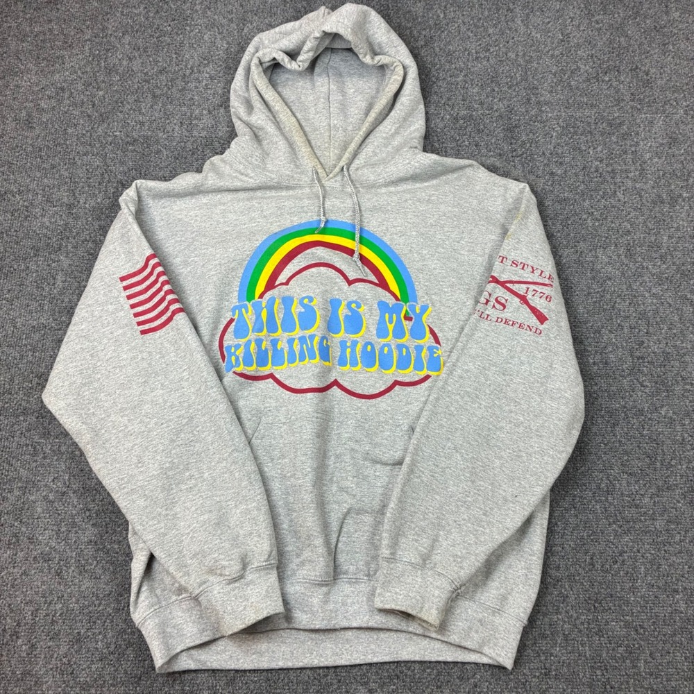 Grunt Style This Is My Killing Hoodie Gray Rainbow Sweatshirt Mens Size Large